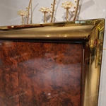 Four-Door Sideboard with High-Gloss Burl Wood Veneer Polished Gold-Finish Stainless Steel Frame and Spacious Shelved Storage